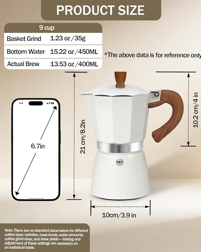 Coffee Maker Stovetop Espresso Maker 9 Cup Aluminum Moka Pot Percolator 15oz 450ml Easy Brewing for Electric Ceramic Stoves Home Camping Italian Cuban Café Classic White - Image 2