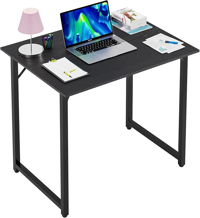 PayLessHere | 32 Inch Computer Desk | Black | Sturdy Office Desk | Metal Frame, Adjustable Feet | Water-Resistant, Scratchproof Surface | Writing Table for Home Office or Study | Pack of 1 by PayLessHere