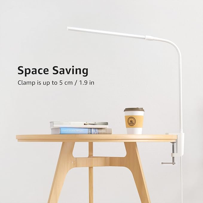 Lepro Small Desk Lamp with Clamp, LED Reading Lamps, 460LM, 5W, White | 3 Color Modes 10 Brightness, Dimmable USB Clip on Desk Light with Gooseneck Swing Arm for Nail, Home Office and Dorm - Image 8