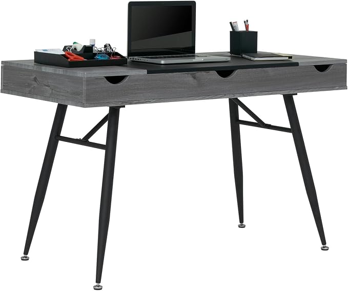 Calico Designs Nook Modern Office Laptop Writing Desk- 47.25″ Wide Home Workstation Space-Saving with Storage Compartments, Greywash - Image 7