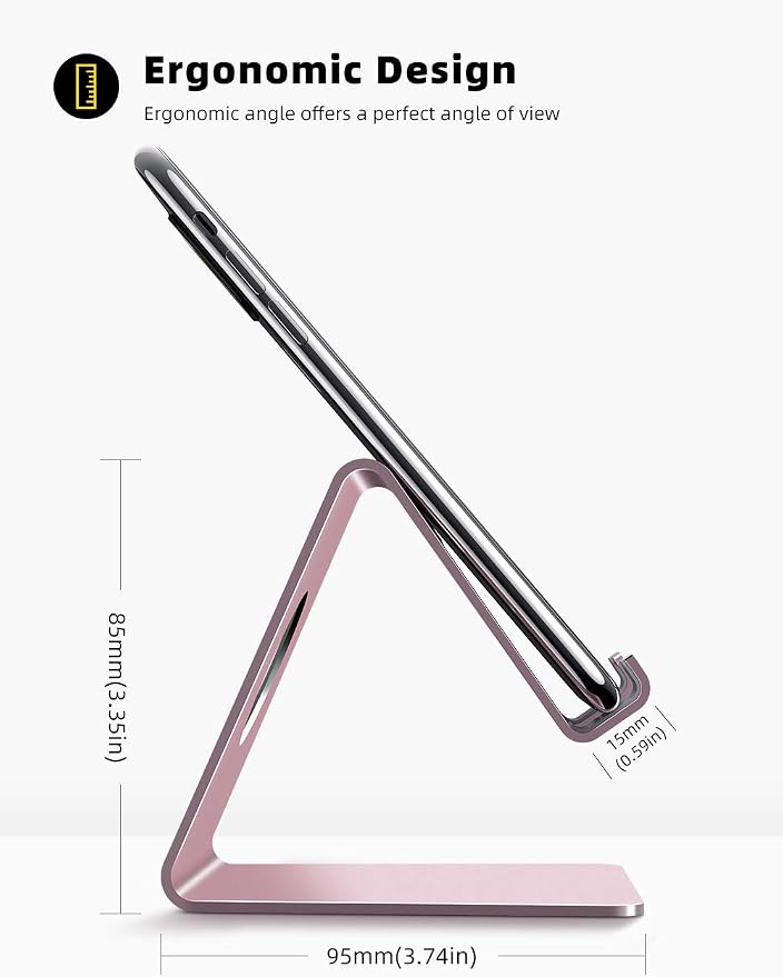 Lamicall Pink Phone Stand, Desk Accessories - Rose Gold Pink Cell Phone Holder, Office Decor, Office Desk Accessories, Suitable for iPhone 16 15 14 13 Pro Max, 4-8'' Phone - Image 4