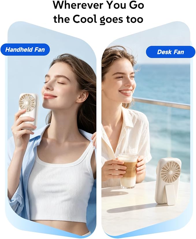 2-Pack Mini Handheld Fan with Stand, 5 Gear Wind & 1-100 Stepless Speed, Long Working Time, Rechargeable Portable Desktop Fan for Office, Home, Travel, Outdoor (Black+White) - Image 3