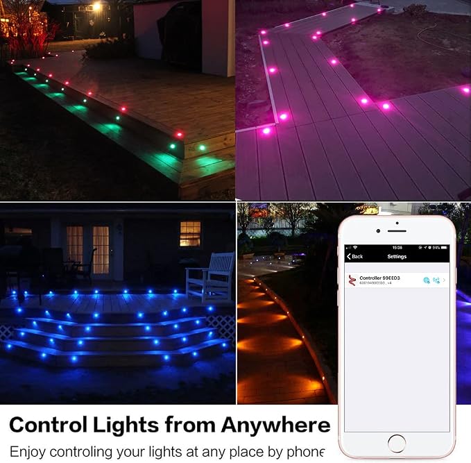 LED Deck Light Kit, 20pcs Φ1.77 WiFi Wireless Smart Phone Control Low Voltage Recessed RGBW Deck Lights with Remote, Voice Control, IP67 Waterproof Outdoor Path Stair Landscape Lighting, Black - Image 6