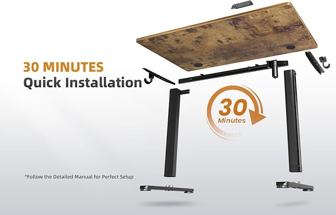 YDN 35 x 20 Inch Rustic Brown Electric Standing Desk | Adjustable Height, Sit Stand, Cable Management, Ergonomic, Home Office - Image 9