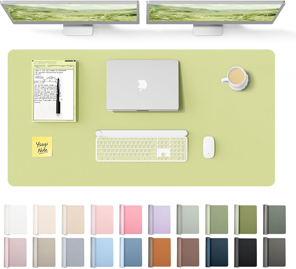 YSAGi Leather Desk Protector, Office Mat, Large Mouse Mat, Non-Slip PU Leather Blotter, Laptop Desk Pad, Waterproof Writing Pad for Office and Home (Peak Green, 47.2" x 23.6") by YSAGi