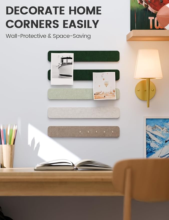 Fluxynara 13" x 2" Felt Wall Panels, Nordic Moss | 5-Pack Cork Board Alternative with 35 Push Pins, Adhesive Mounting for Bedroom Door or Home Office - Image 4
