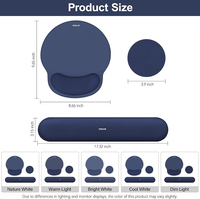 MOSISO Wrist Rest Support for Mouse Pad&Keyboard Set, Navy Blue | Circle Curved Ergonomic Mousepad Non-Slip Base Home/Office Pain Relief&Easy Typing Pad with Soft Cloth&Silicone Lining - Image 7