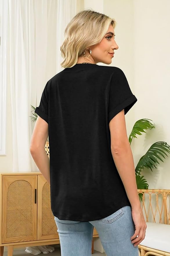 Womens Henley Summer Tops V Neck Button Dressy Casual T Shirts Blouses | Breathable, V-Neck Button, Striped, Loose Fit, Business Casual, Office, Vacation, Spring Summer Tops, Basic Shirts - Image 2