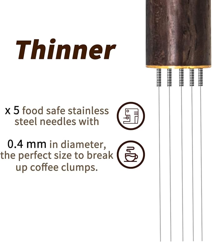 Zolunu Espresso Coffee Stirrer 5 Needles 0.4mm Espresso Distribution Tools, Natural Wood Handle and Stand (Walnut) - Image 6