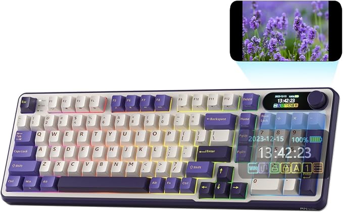 RK ROYAL KLUDGE S98 Wireless Mechanical Keyboard w/Smart Display & Knob | 96% Top Mount RGB Gaming Keyboard BT/2.4G/USB-C, Hot Swappable, Cushioned 5-Layer Noise Dampening, Massive Battery, 98 Keys by RKROYALKLUDGE