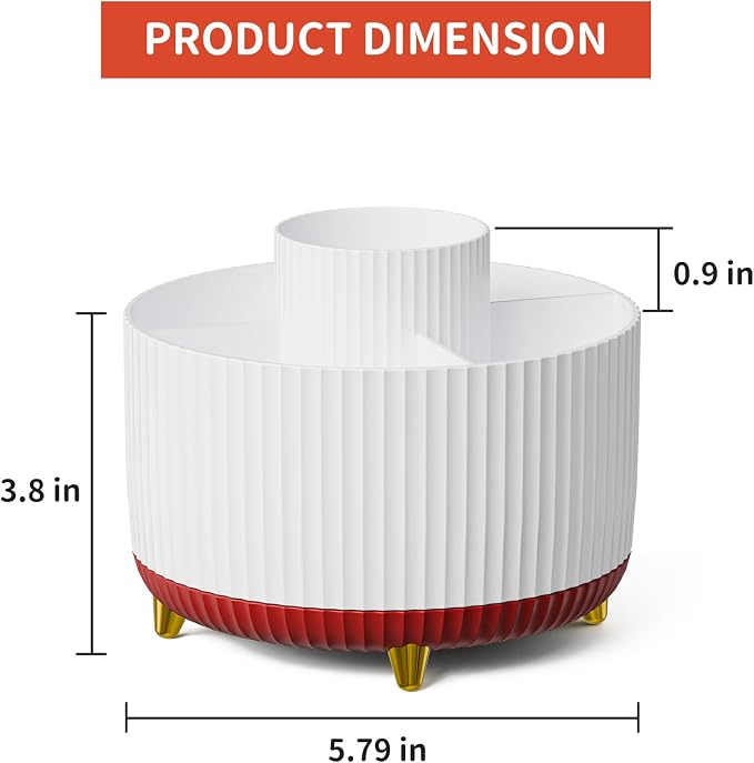 Marbrasse Desk Organizer, 360-Degree Rotating Pen Holder, Desk Organizers and Accessories with 5 Compartments Pencil Holder, Art Supply Storage Box Caddy for Office, Home (White+Red) - Image 5