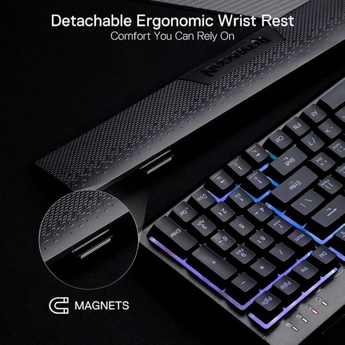 Redragon K515 Shiva Wired RGB Membrane Gaming Keyboard, 98 Keys Mechanical-Feel Keyboard w/Smooth Linear Switch, On-Board Macro & Dedicated Multimedia Keys, Detachable Wrist Rest, Software Supported - Image 5