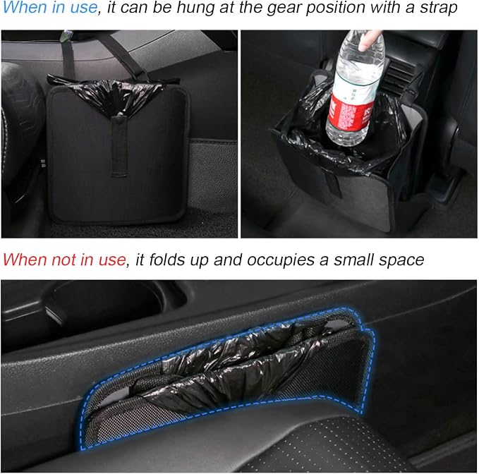 Fekey&JF Foldable Car Trash Can, Hanging Waterproof Leakproof Trash Can Storage Bag for Car with Large Capacity, Car Interior Accessories (Small) - Image 4