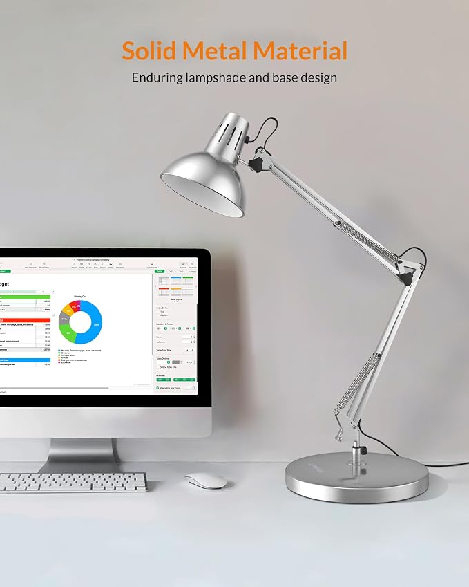 LEPOWER Metal Adjustable Desk Lamp with Clamp, Swing Arm for Home Office | Gooseneck, Architect Style, Eye-Caring Table Lamp, On/Off Switch, E26 Base, Reading for Dorm, Bedroom, Study, Back to School - Image 3