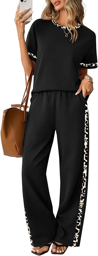 Sampeel 2 Piece Sets for Women Matching Sets Summer Outfits Resort Wear Short Sleeve Lounge Set Wide Leg Pants with Pockets by SAMPEEL