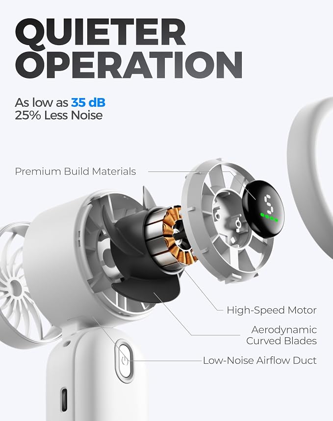 Diveblues Mini Handheld Fan, 30ft/s Portable Turbo Fan [12H Max Cooling], 4000mAh Personal Fan with LED Display, 3-in-1 Hand Held/Neck/Desk Fan for Travel, Cruise, Disney Essentials - Image 3