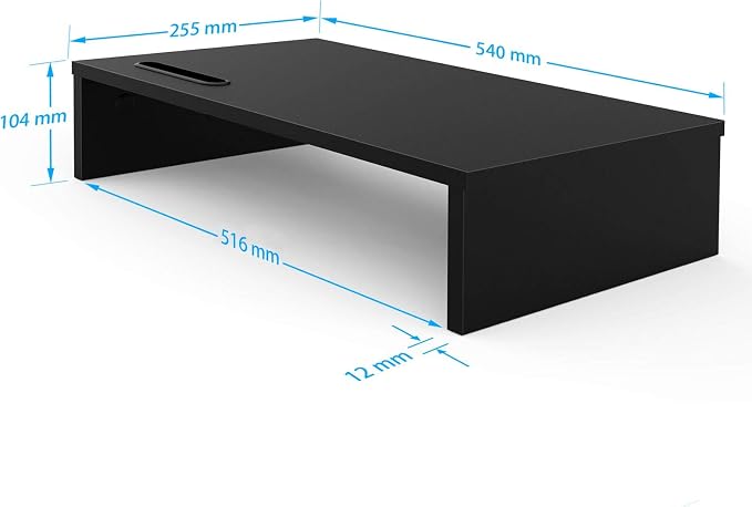 1home Ergonomic Monitor Stand Riser, 21.3 Inch Wood Desktop Stand with Cellphone Holder and Cable Management, Black | Wood Desktop Organizer with Cellphone Holder and Cable Management for PC, Laptop, Printer and Home Office Workspace - Image 3