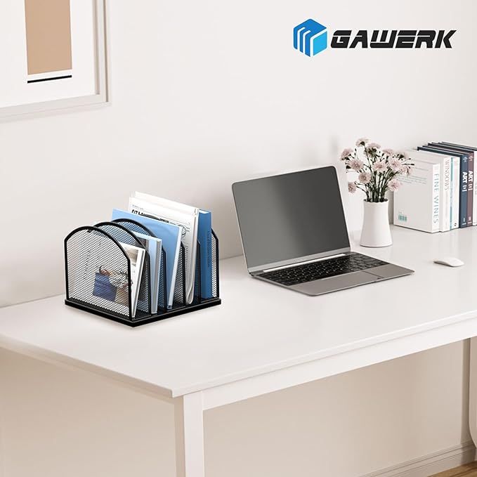 2 Pack Gawerk 5-Section Vertical Desktop Organizer, 5-Section Mesh File Folder Stand Sorter for Office Home Classroom Organization, Black - Image 7