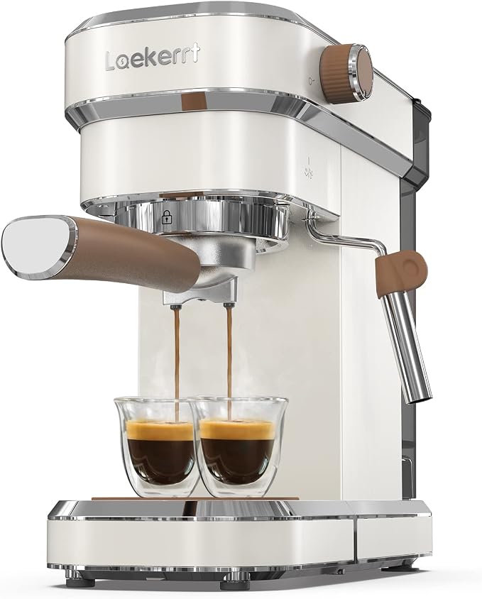 Espresso Machine, Expresso Coffee Machines for Home, 20 Bar Cafetera Espresso with Milk Frother Steam Wand, Compact Small Coffee Maker for Latte and Cappuccino (Pear White, Stainless Steel, Gift) by laekerrt