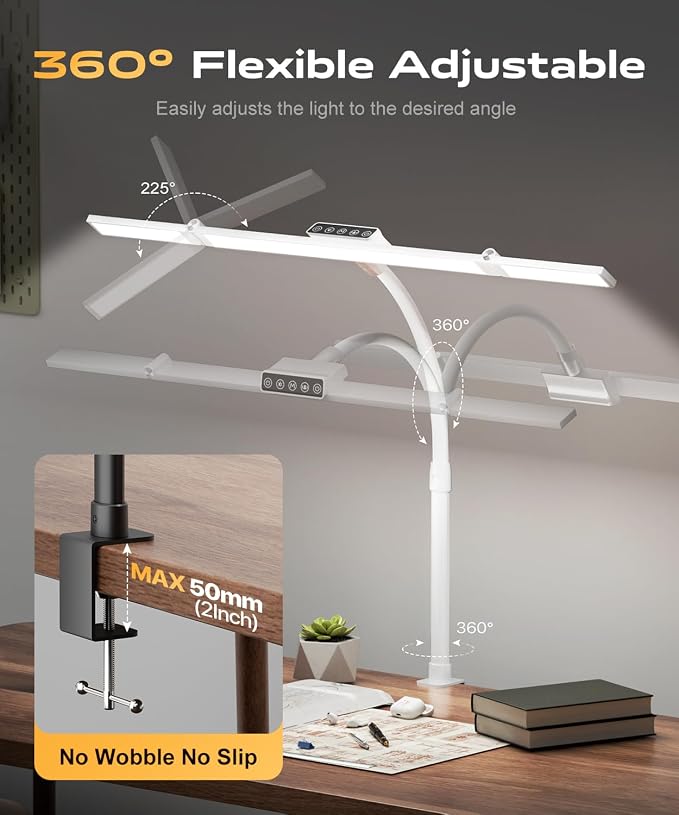 LED Desk Lamps for Home Office, Desk Light with Remote & Touch Control, Stepless Dimming,5CCT,Motion Sensor Auto On/Off, Eye-Caring Desk Lamp with Clamp for Study, Reading,Dual Monitors,White - Image 6
