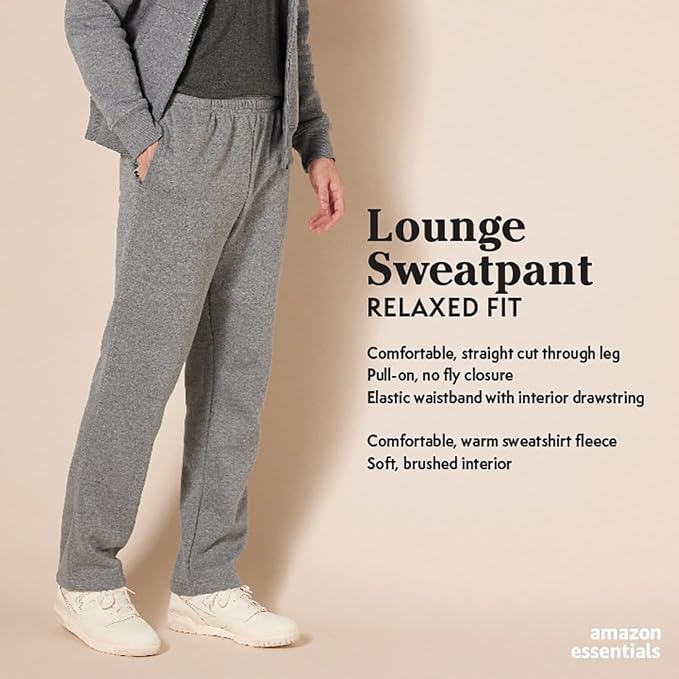 Amazon Essentials Men's Relaxed Straight Leg Fleece Open Bottom Sweatpant (Available in Big & Tall) - Image 2