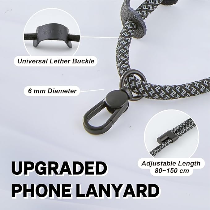 Universal Phone Lanyard, Anti-Theft Crossbody Strap for iPhone 16 Pro Max and Most Smartphones, Adjustable Cell Phone Neck Holder w/ 2 Non-Adhesive Tether Tabs, Charcoal Heather/Black - Image 2