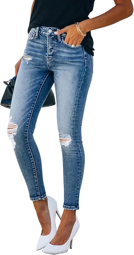 KUNMI Women's Skinny Ripped Trendy Jeans Distressed Stretchy Denim Pants - Image 4
