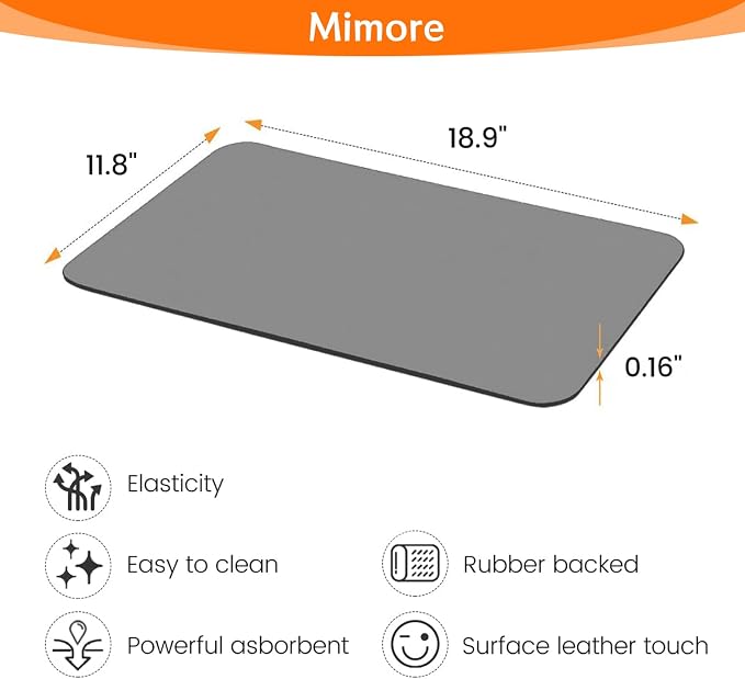 Mimore Coffee Mat - 12x19 Inch Countertop Mat - Absorbent, Hides Stains, Rubber Backed - Dish Drying Mat Fits Under Coffee Maker, Espresso Machine - Image 5