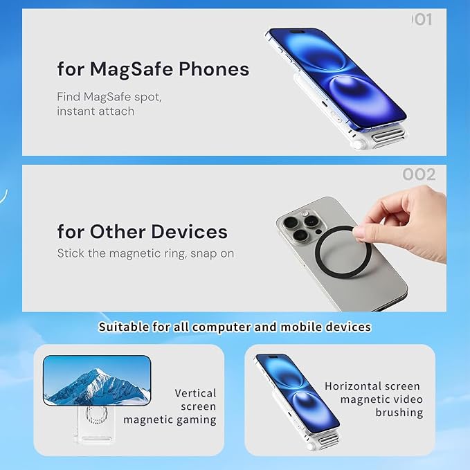 Magnetic Phone Fan 3-in-1 Hands-Free Neck/Waist/Handheld, 80g Lightweight 3 Speeds Portable Fan with Universal Metal Plate, Cooling for Travel Gym Office All Phones - Image 7