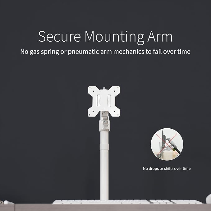 VIVO Single Monitor Arm Desk Mount, Holds Screens up to 32 inch Regular and 38 inch Ultrawide, Fully Adjustable Stand with C-Clamp and Grommet Base, VESA 75x75mm or 100x100mm, White, STAND-V001W - Image 7