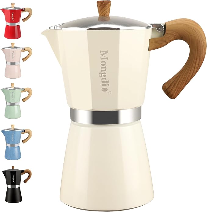Mongdio Stovetop Espresso Maker Moka Pot, Cuban Coffee Maker Stove top coffee maker Moka Italian Espresso Greca Coffee Maker Brewer Percolator, 12 Espresso Cups, 20 oz - White by Mongdio
