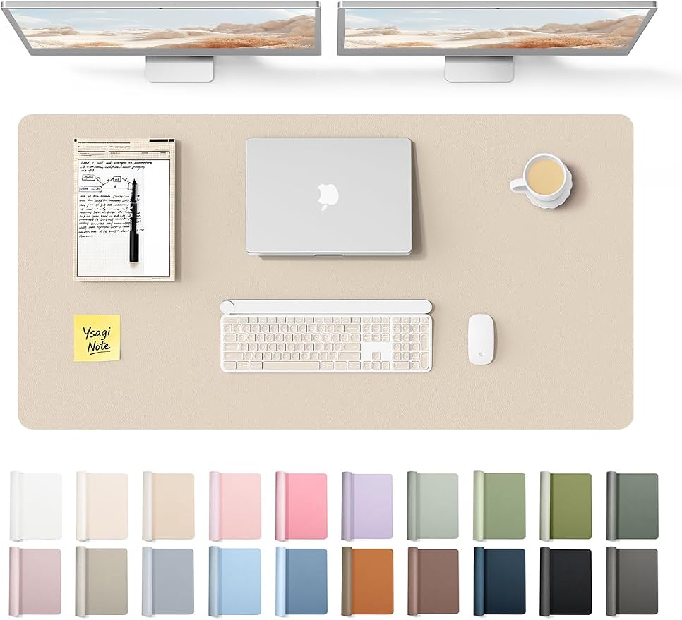 YSAGi Leather Desk Protector, Office Mat, Large Mouse Mat, Non-Slip PU Leather Blotter, Laptop Pad, Waterproof Writing Pad for Office and Home (Eggshell, 47.2" x 23.6") by YSAGi