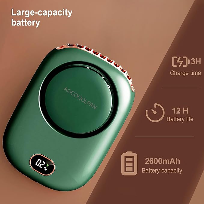 AOCOOLFAN Portable Neck Fan, Mini Small Personal Handheld Fan USB Rechargeable 3 Speed for Girls Boys Woman Eyelash Travel Home Office Outdoor (Green) - Image 3