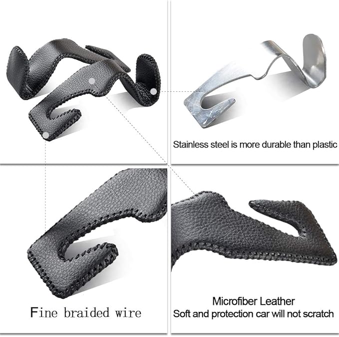 Car Hooks Universal Car Vehicle Back Seat Headrest Hanger Holder Hook Microfiber Leather & Stainless Steel for Bag Purse Cloth Drink Grocery (Brown) - Image 3