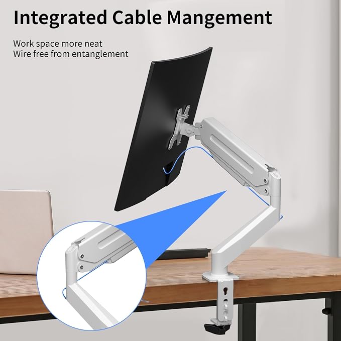 Suptek Monitor Mount Gas Spring Monitor Arm Desk Mount Fully Adjustable Fits 17 20 22 23 24 26 27 32 35 inch Monitors Weight Capacity up to 24.25 lbs, White - Image 7
