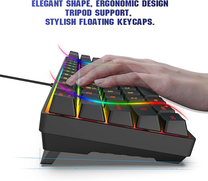 Snpurdiri 60% Wired Gaming Keyboard, 68 Keys, Black | Rainbow Backlit Mini Membrane Gaming Keyboard for Windows PC Gamers - Image 2