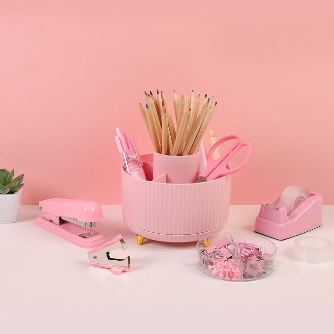 SKYDUE Pink Office Supplies Set, Pencil Holder for Desk,Gel Pen, Stapler, Tape Dispenser, Scissors,Clips and 1000pcs Staples, Office Decor for Women, Pink Desk Accessories - Image 7