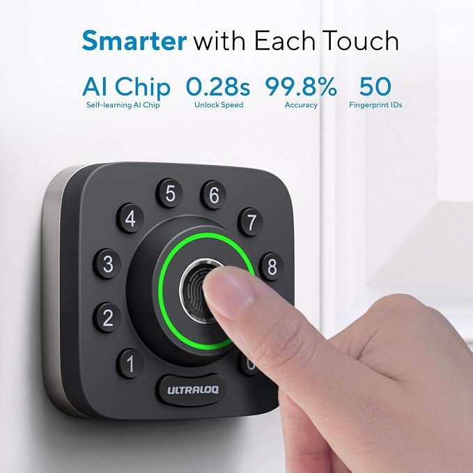 ULTRALOQ U-Bolt Pro WiFi Smart Lock with Handle, Fingerprint Keyless Entry Door Lock Set with Lever, Smart Deadbolt Locks for Front Door, Auto-Lock, Auto Unlock, App Remote Control, ANSI Grade 1 - Image 2