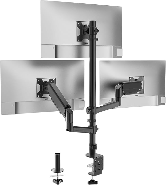 WALI Triple Monitor Mount for 13-27 inch Screens, Taller 3 Monitor Desk Mount, up to 19.8lbs, 31.9 inch Height Max, Adjustable Triple Monitors Stand, VESA 75/100mm (GSDM003S), Black by WALI