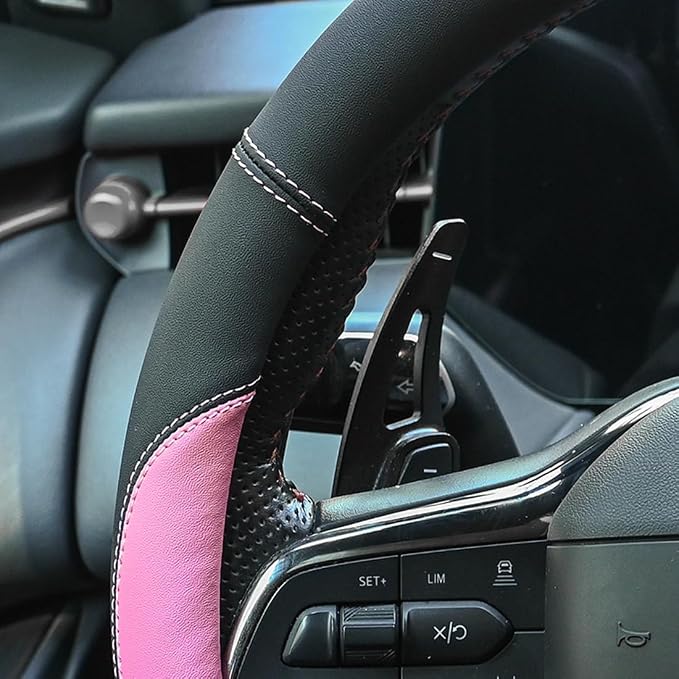 Valleycomfy Microfiber Leather Steering Wheel Cover Universal 15 inch(Pink) - Image 6