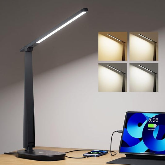 Honeywell LED Desk Lamp for Home Office, Eye-Caring Dimmable Reading Light with 4 Color Modes, Touch Control, USB-A & USB-C Charging Ports, Adjustable Head, Timer for Bedroom & Small Desks by HoneywellAirComfort