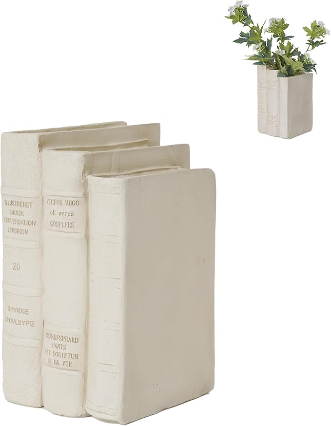 Book Shaped Vase for Flowers - Resin Decorative Vase Cream Fake Books for Bookshelf Bedroom Office Home Décor Gifts for Book Lovers Modern Aesthetic 5.5 * 4.5 * 7.5 Inch Guichifun by Guichifun