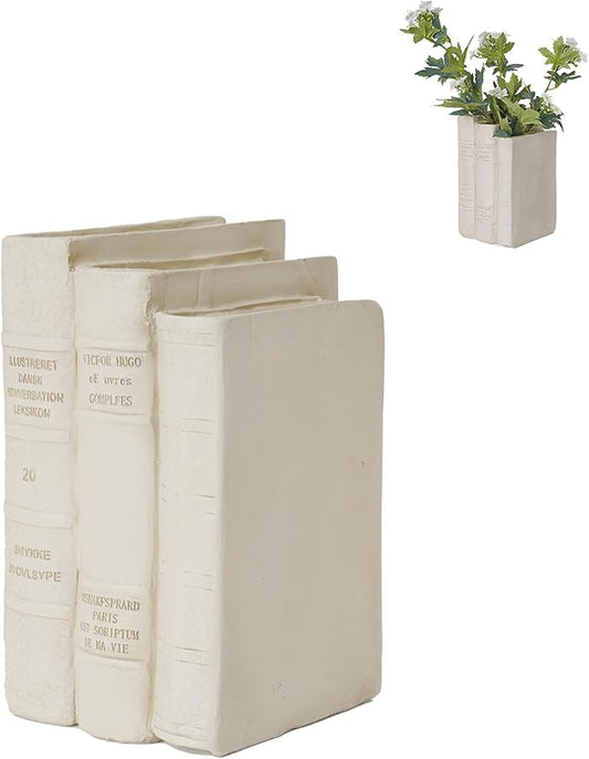 Book Shaped Vase for Flowers - Resin Decorative Vase Cream Fake Books for Bookshelf Bedroom Office Home Décor Gifts for Book Lovers Modern Aesthetic 5.5 * 4.5 * 7.5 Inch Guichifun by Guichifun