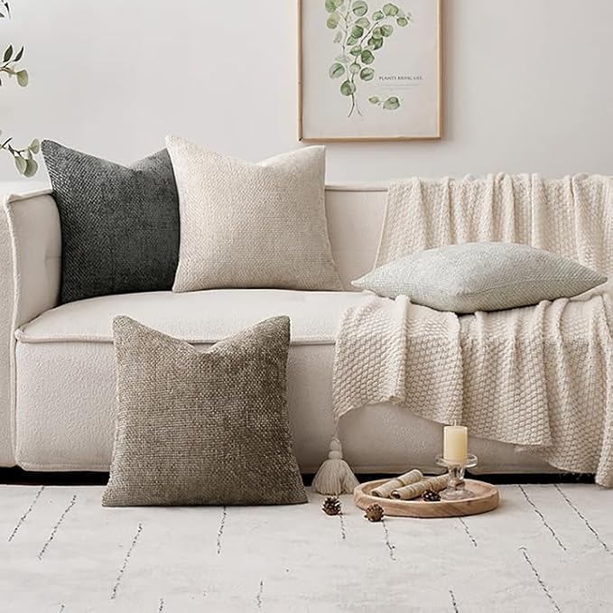 MIULEE Pack of 4 Couch Throw Pillow Covers 18x18 Inch Neutral Soft Decorative Chenille Pillow Covers Farmhouse Boho Cushion Covers for Mid Century Modern Spring Home Decor Sofa Bedroom Living Room - Image 5