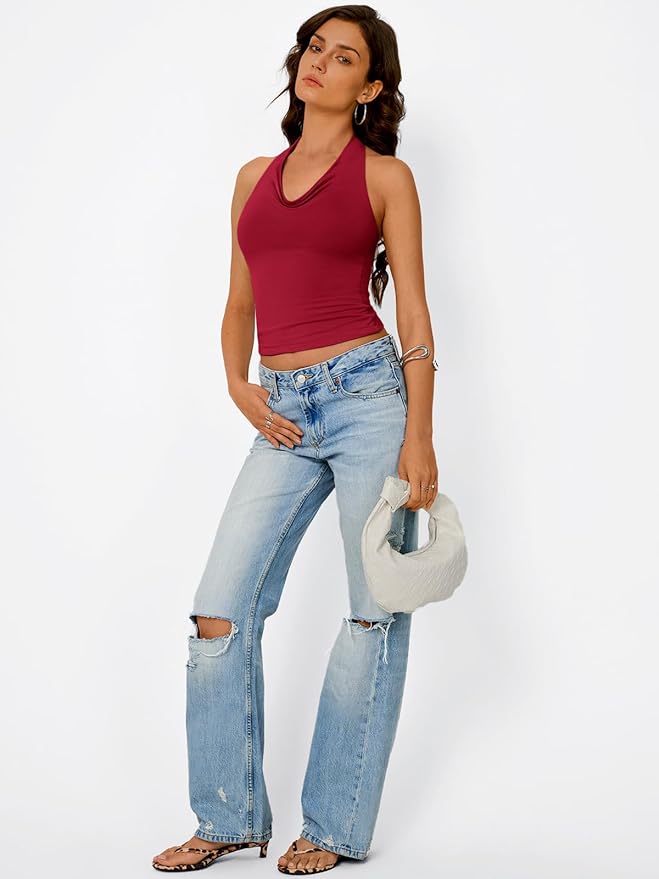 Trendy Queen Halter Tops for Women Going Out Summer Top | Cowl Neck Shirts, Sexy Backless, Fashion Y2K Clothes, Perfect for Party, Club, Vacation, Pair with High-waisted Bottoms - Image 5