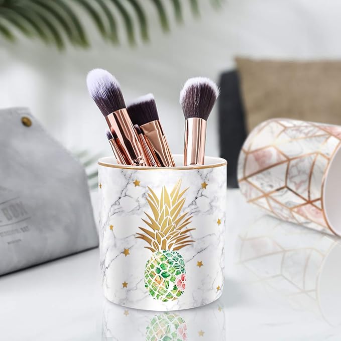 Large Capacity Colored Pencil Holder for Desk, Pineapple Pen Cup Holder, Pretty Office Accessories for Girls Women, Ceramic Organizers, Makeup Brush Holder for Home, Green Pineapple - Image 5