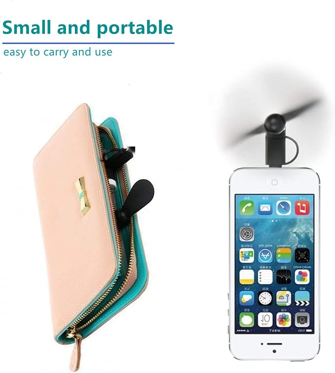 Type USB C 2-in-1 Cell Phone Fan, for iPhone All Series 7 8 X 11 12 13 14 15 16 17 XS XR Plus Mini Pro Max SE, for Samsung Galaxy S, Z Fold Flip, A1/A2/A3/A5 Series, M1/M3/M5, Note Series (Black x4) - Image 4