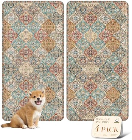 nunubaby 4PACK Washable Pee Pads for Dogs, Stylish, Non-Slip and Leak-Proof Pee Pads. Reusable Potty Pads for Dogs for Crates and Floors.(Cream/Multi,24" x48" ) by Nunubaby
