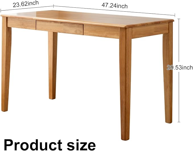 Solid Wood Desk with Drawer, Wooden Home Office Desk for Work, Student Computer Desk for Small Spaces, Gaming Study PC Desk for Bedroom, Easy to Assemble (Teak Color 47 inch) - Image 3
