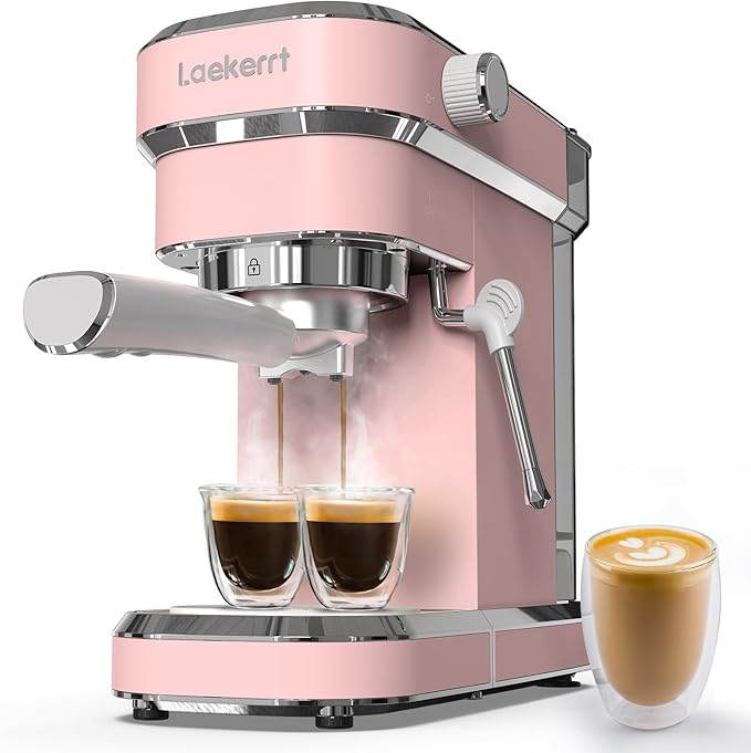 Laekerrt Professional Espresso Machine 20 Bar, Espresso Maker with Milk Frother Steam Wand, Stainless Steel Home Coffee Machines for Cappuccino and Latte, Gift for Women Wife Daughter or Mom, Pink by laekerrt